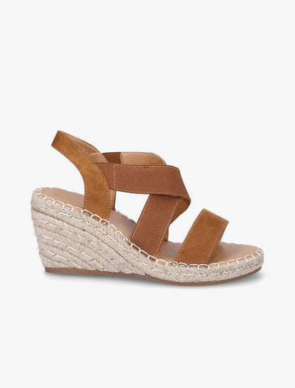 Sandales compensées élastiquées en suédine - Camel - 1