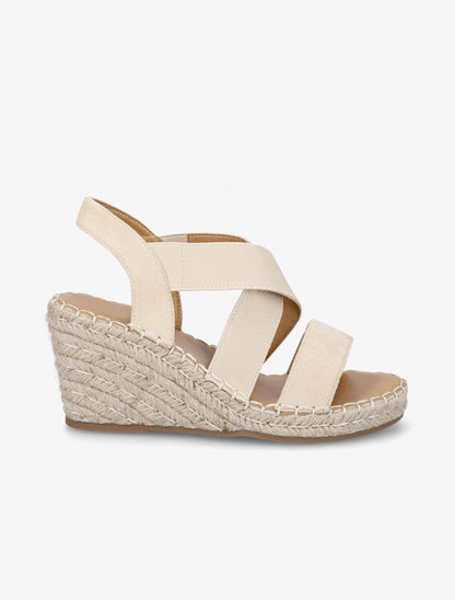 Sandales compensées élastiquées en suédine - Beige - 5