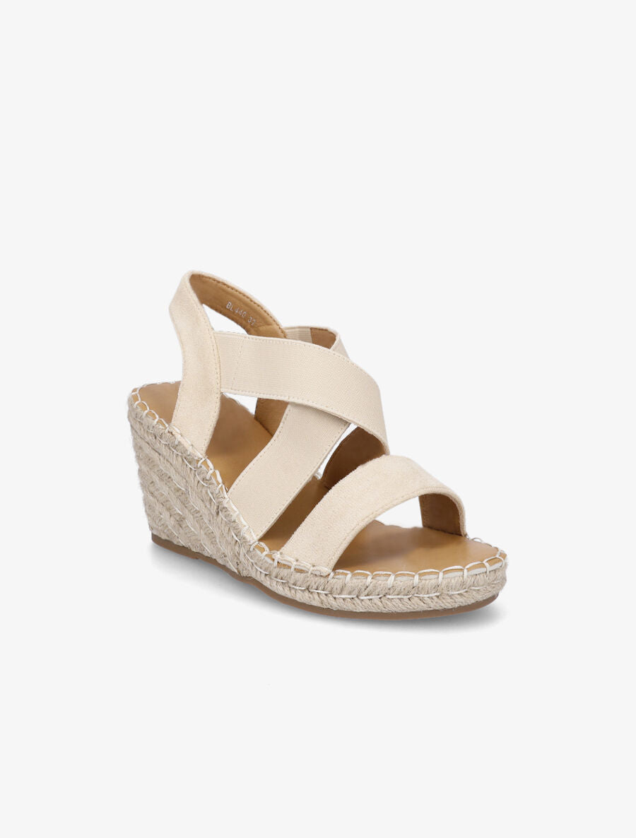 Sandales compensées élastiquées en suédine - Beige - 2