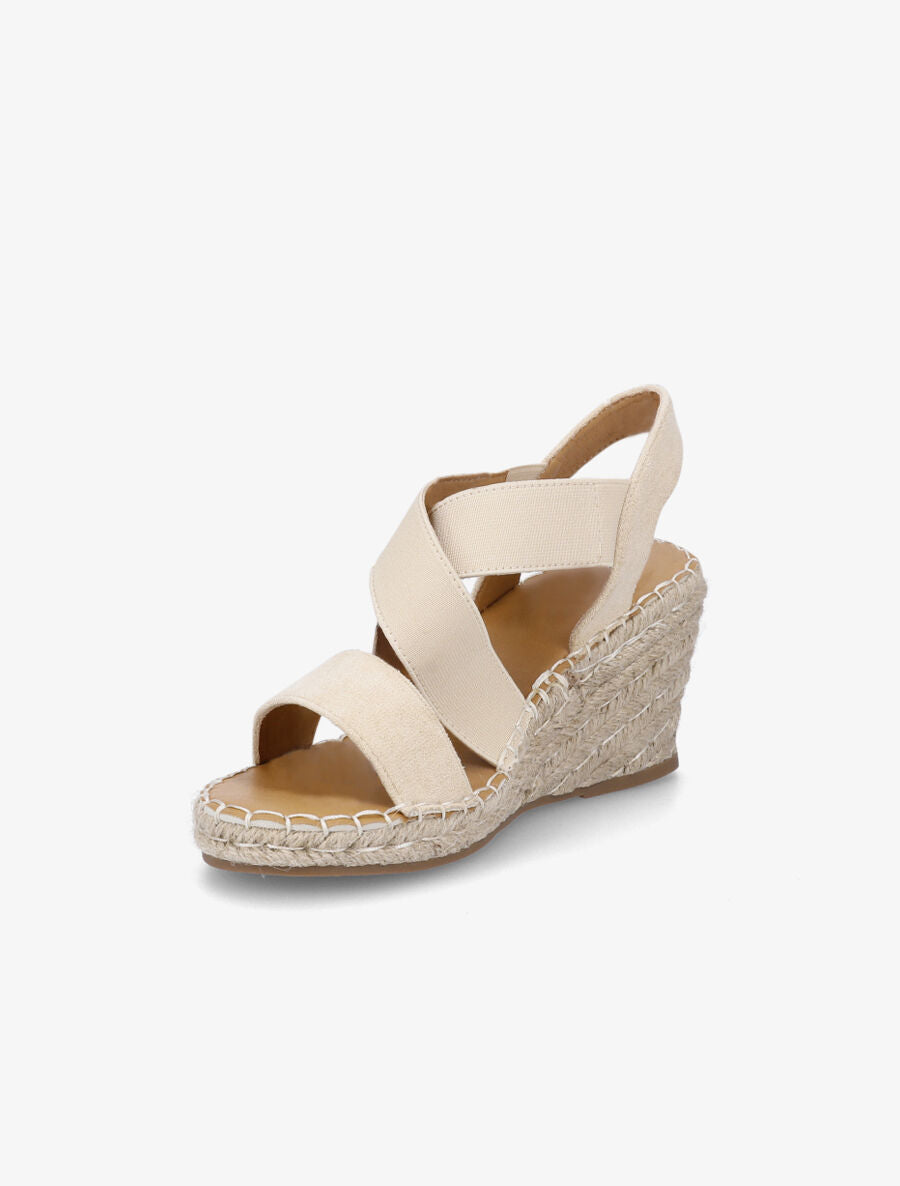 Sandales compensées élastiquées en suédine - Beige - 3