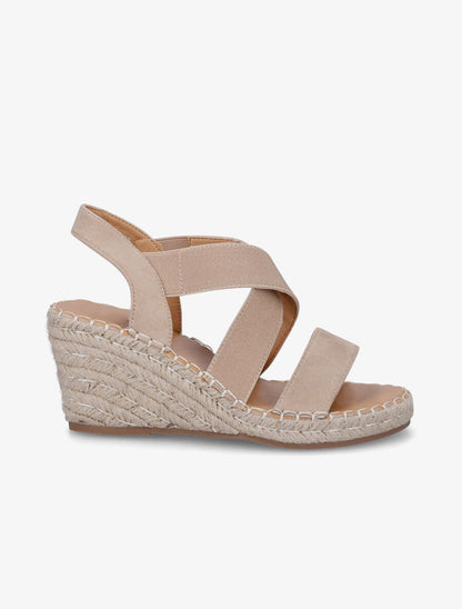 Sandales compensées élastiquées en suédine - Taupe - 1