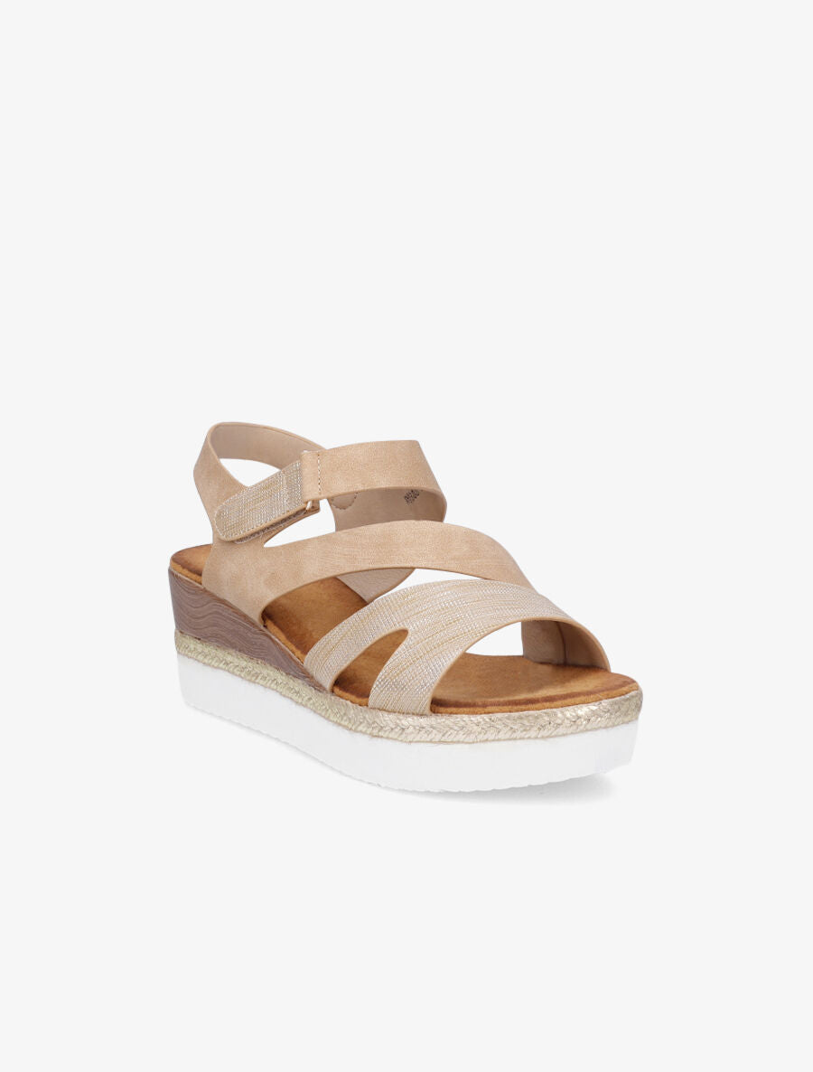 Sandales compensées à scratch - Beige - 2