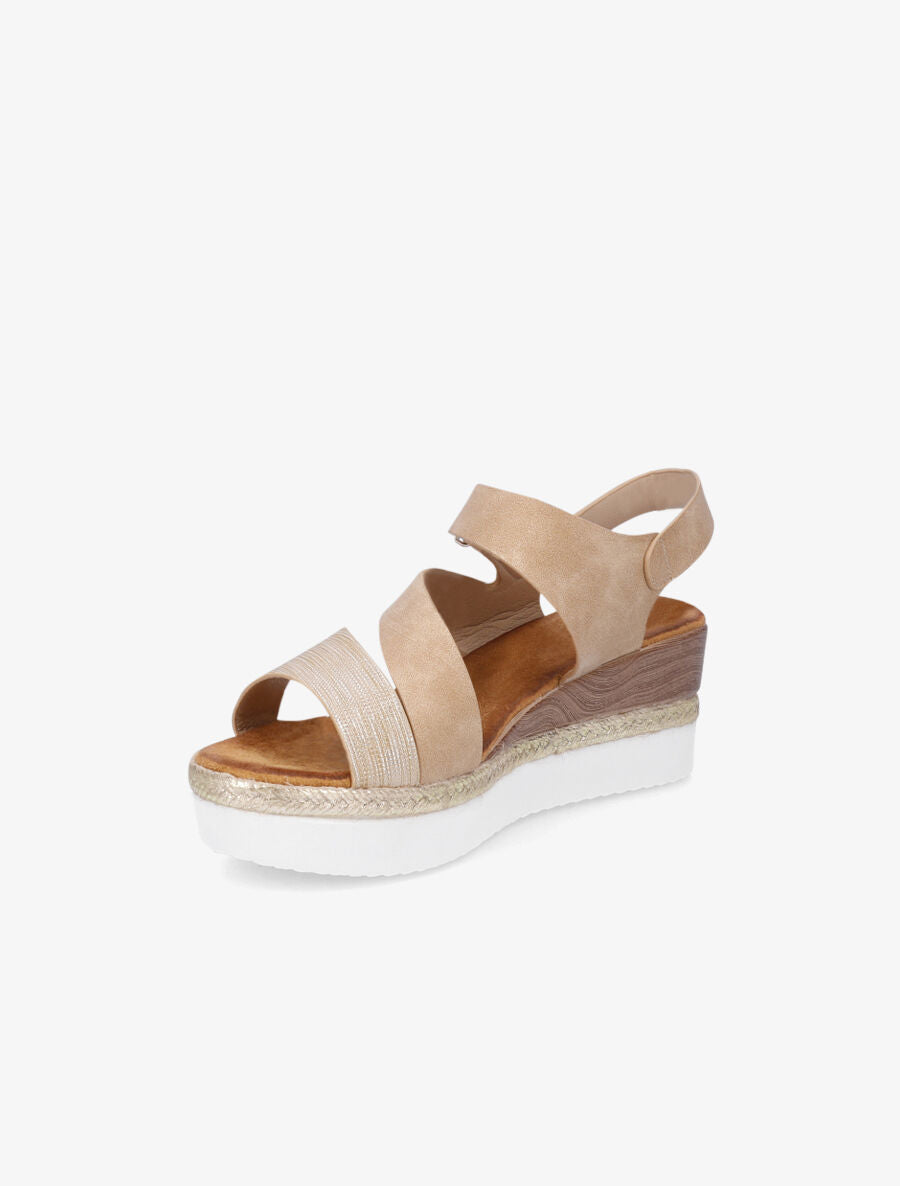 Sandales compensées à scratch - Beige - 3