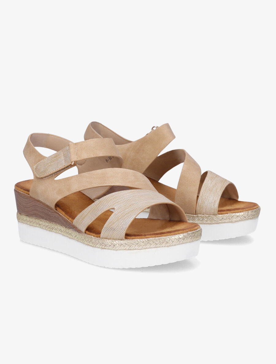Sandales compensées à scratch - Beige - 4