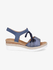 Sandales compensées à lacets et pompons - Bleu - 1
