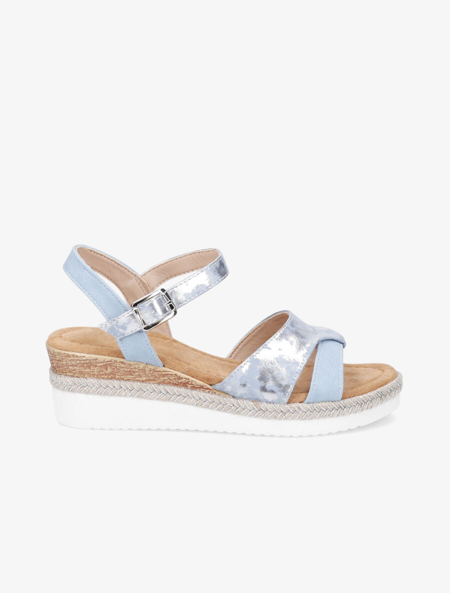 Sandales compensées brides irisées - Bleu - 5