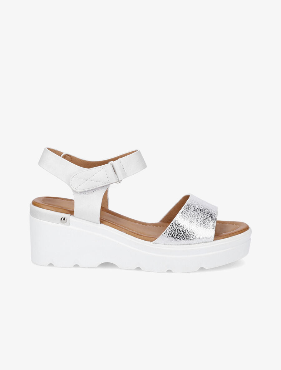 Sandales compensées à scratch - Blanc - 1