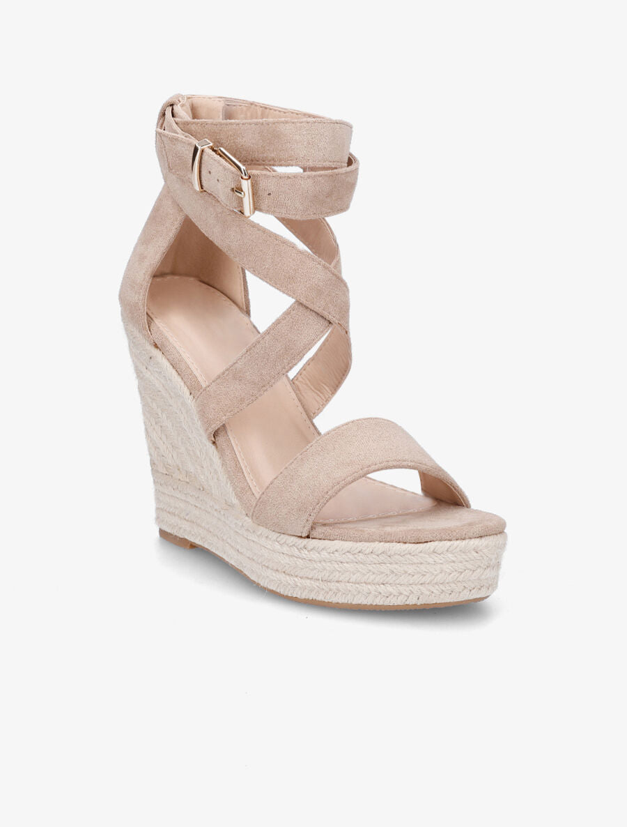 Sandales compensées en suédine - Beige foncé - 2