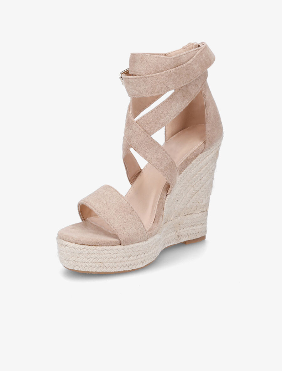 Sandales compensées en suédine - Beige foncé - 3