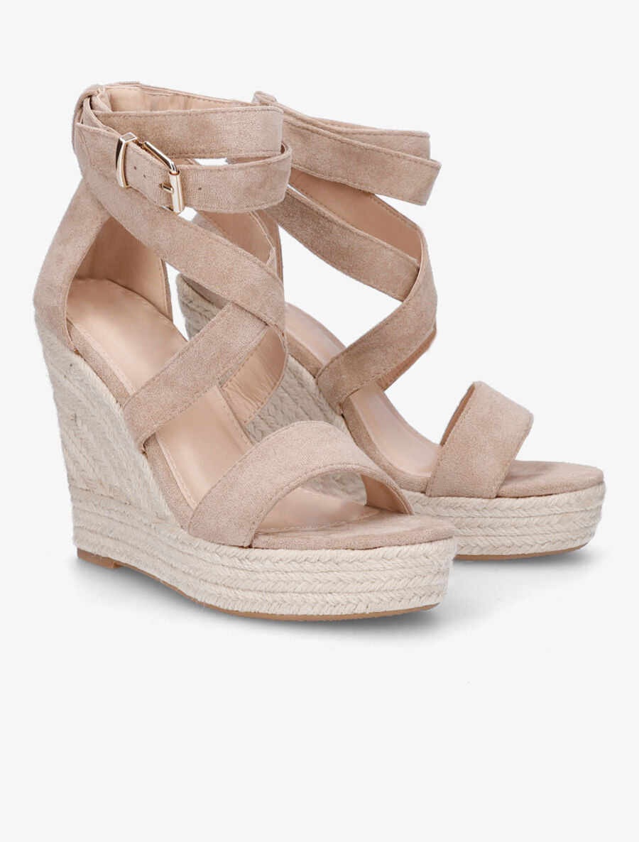 Sandales compensées en suédine - Beige foncé - 4