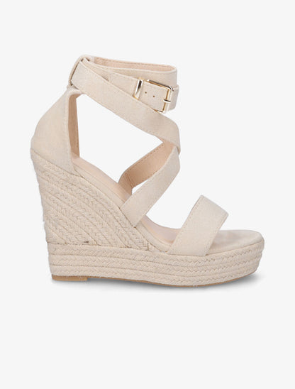 Sandales compensées en suédine - Beige clair - 1