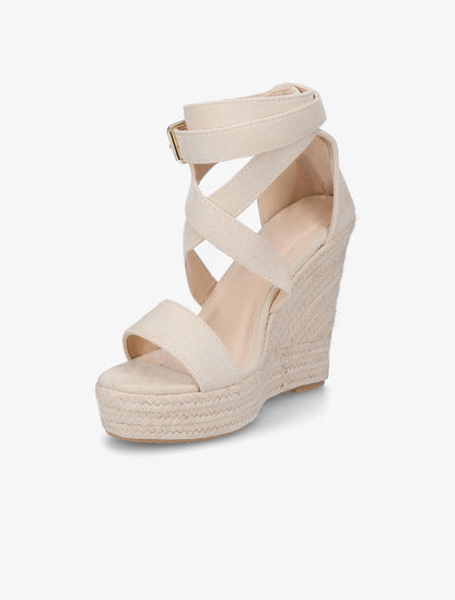 Sandales compensées en suédine - Beige clair - 3