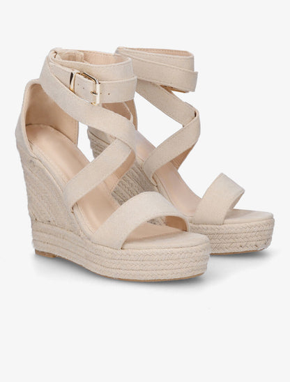 Sandales compensées en suédine - Beige clair - 4