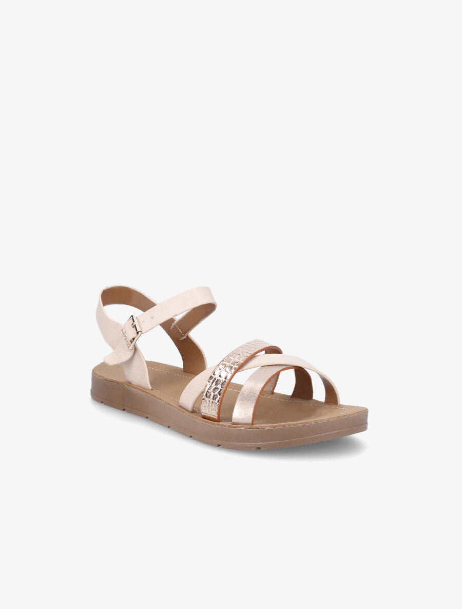 Nu-pieds en simili à brides irisées et python - Beige - 2