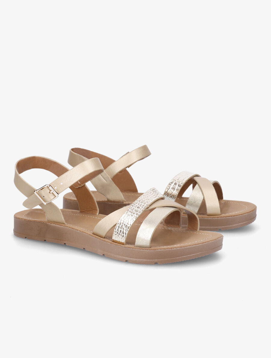 Nu-pieds en simili à brides irisées et python - Or - 4