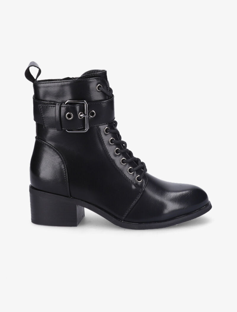 Bottines à sangle à boucle carrée - Noir - 1