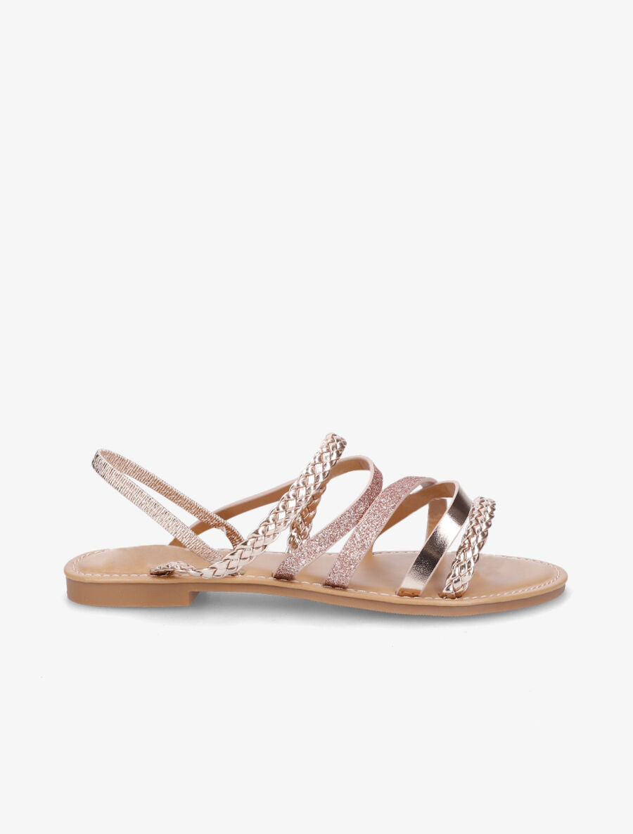 Nu-pieds à multibrides et contrefort élastiqué - Rose gold - 1