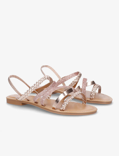 Nu-pieds à multibrides et contrefort élastiqué - Rose gold - 4