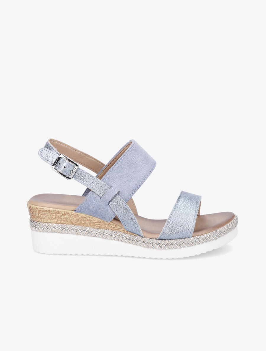 Sandales compensées bi-matière - Bleu - 1