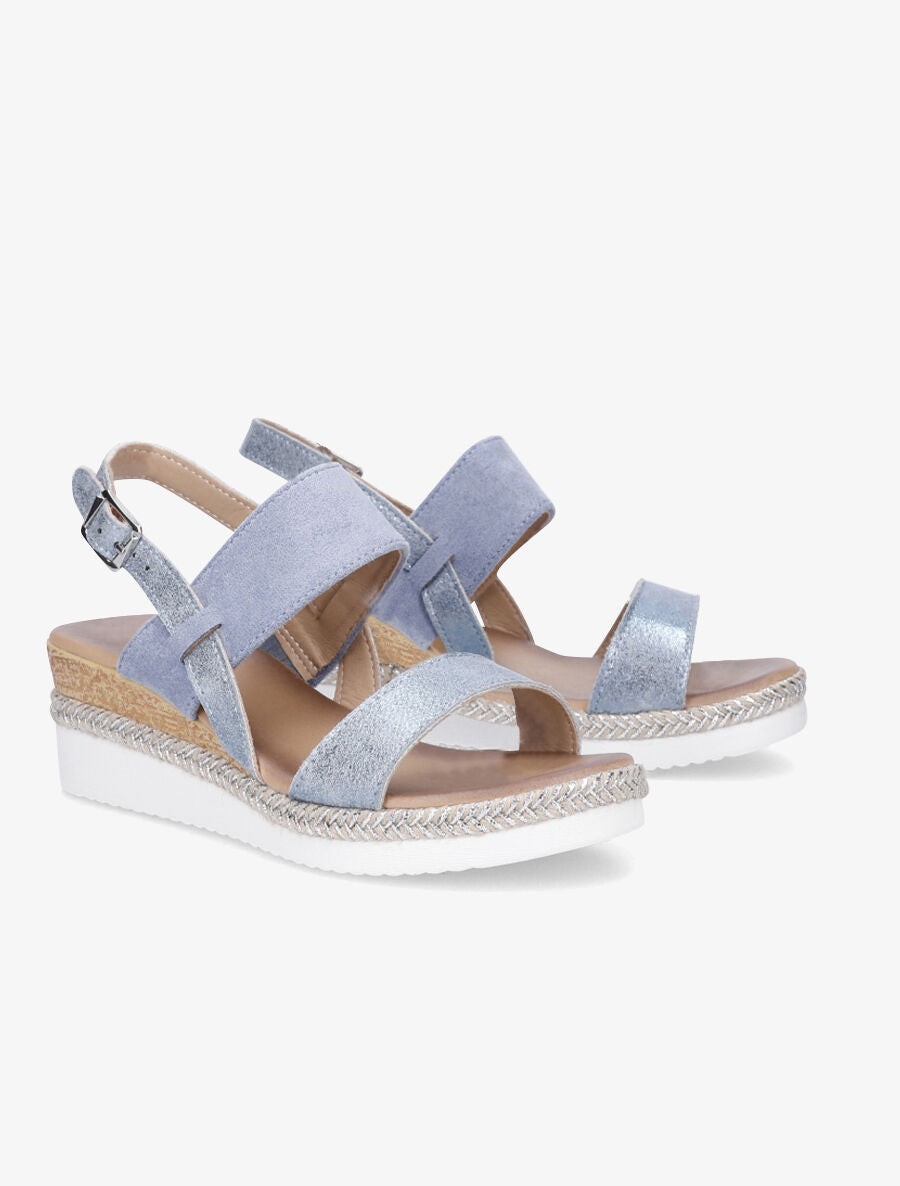 Sandales compensées bi-matière - Bleu - 4
