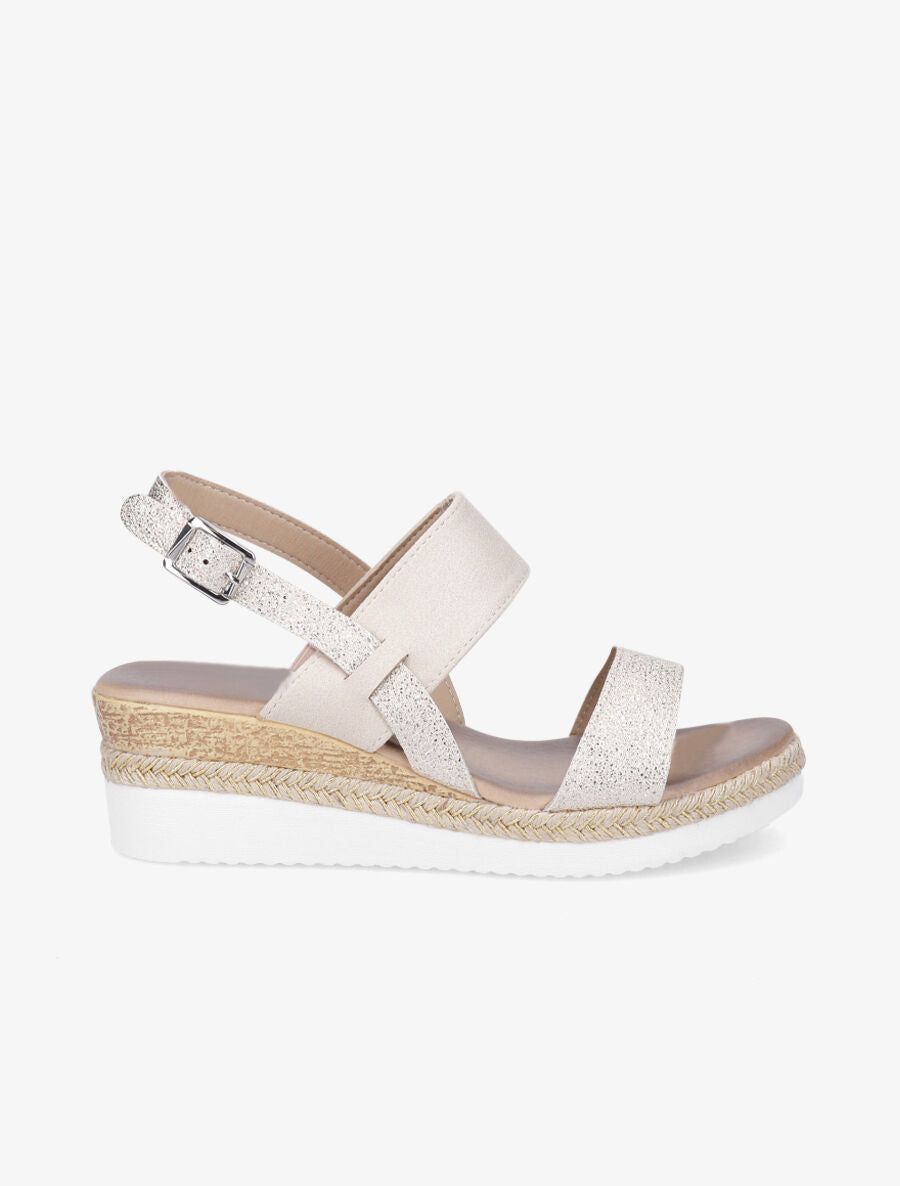Sandales compensées bi-matière - Beige - 1