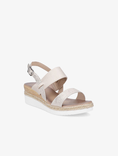 Sandales compensées bi-matière - Beige - 2