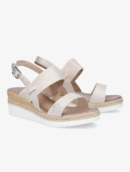 Sandales compensées bi-matière - Beige - 4