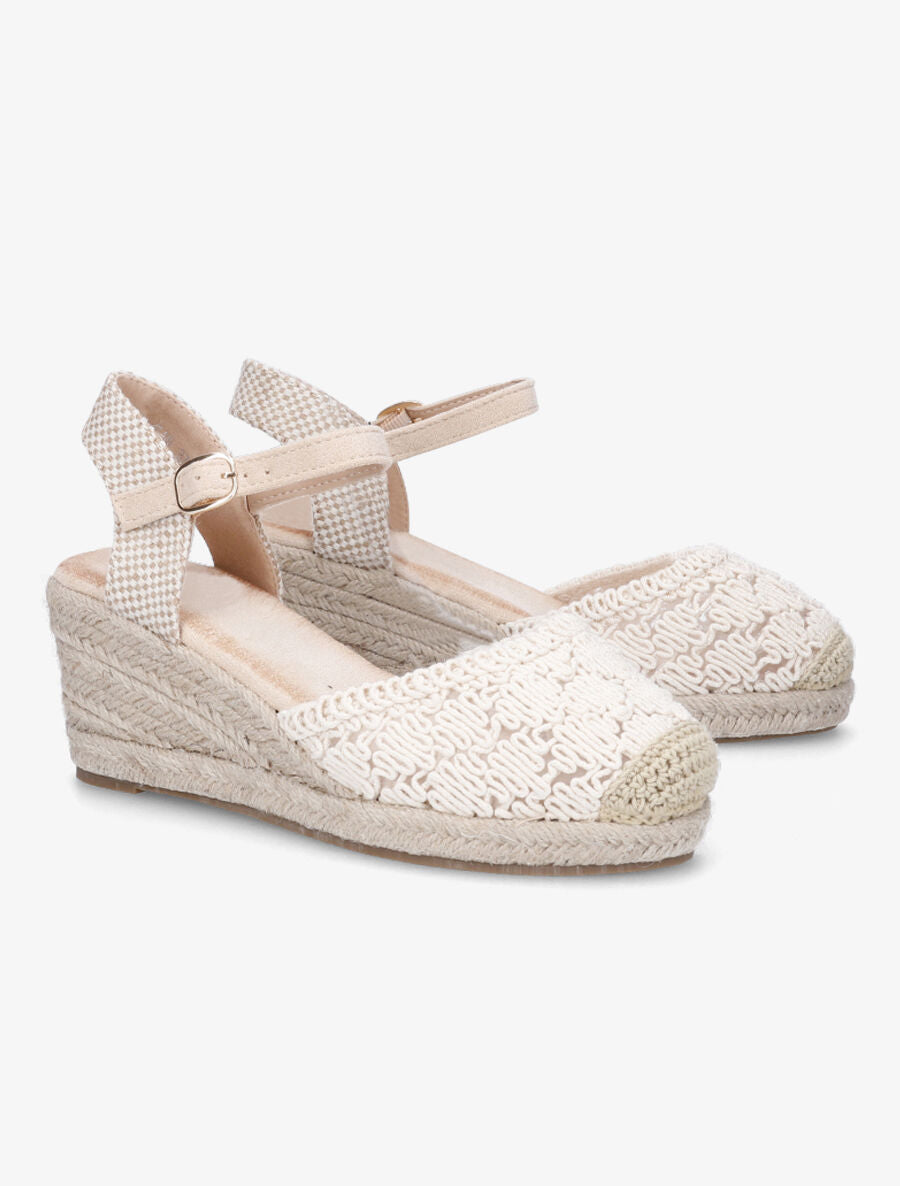 Sandales compensées bi-matière style espadrilles - Beige - 4