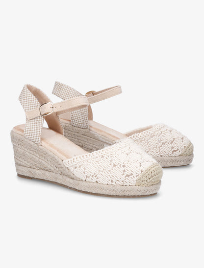 Sandales compensées bi-matière style espadrilles - Beige - 4