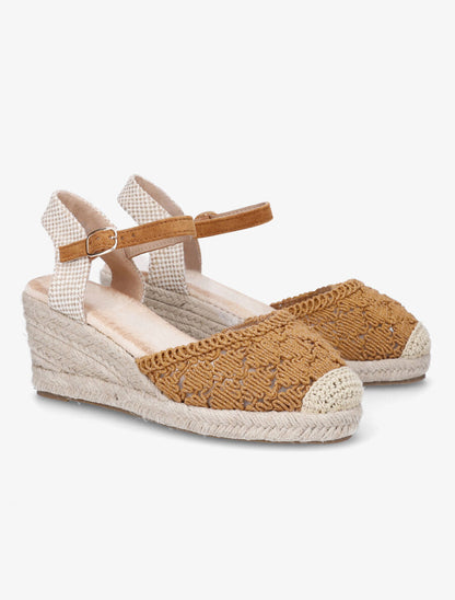 Sandales compensées bi-matière style espadrilles - Camel - 4