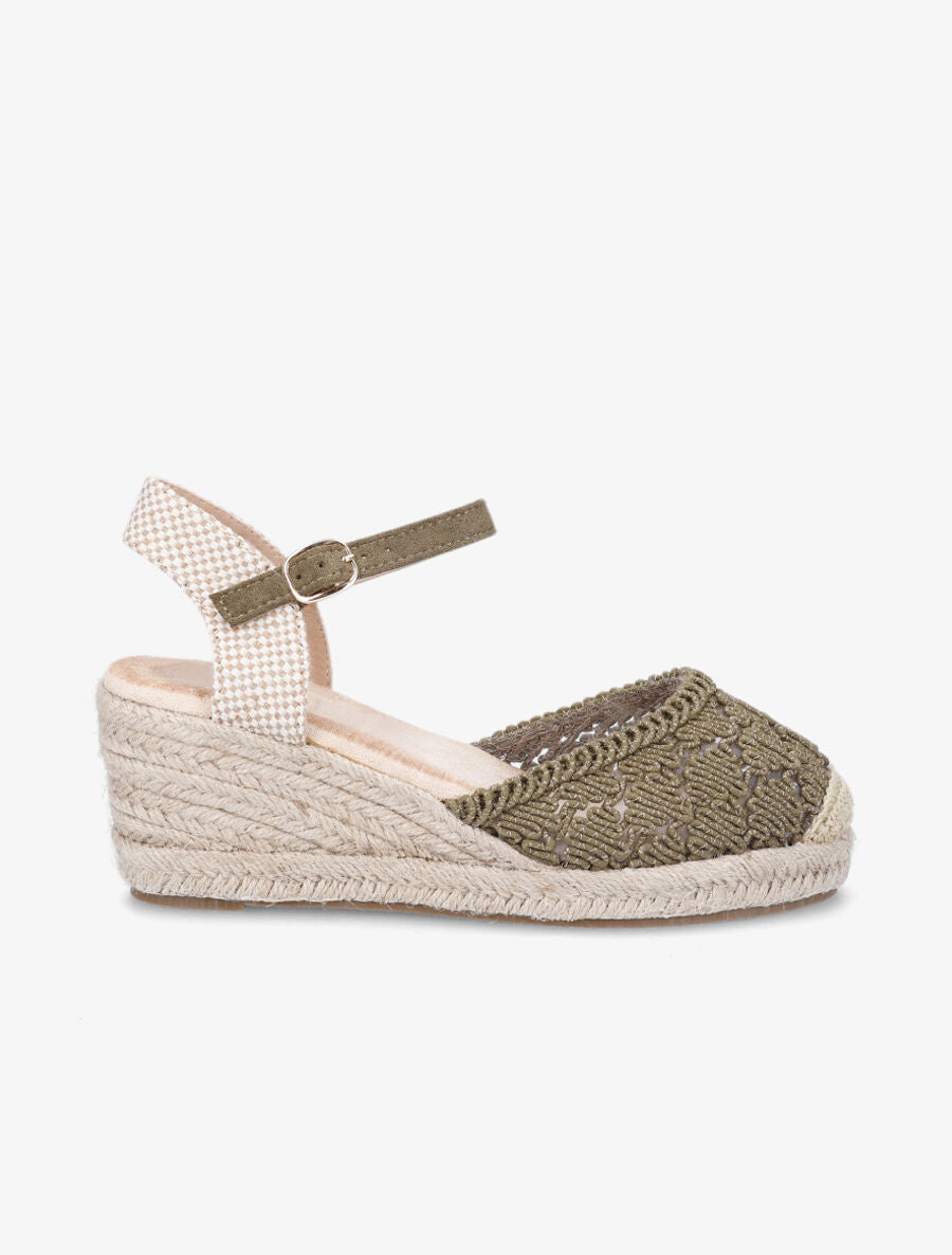 Sandales compensées bi-matière style espadrilles - Kaki - 1