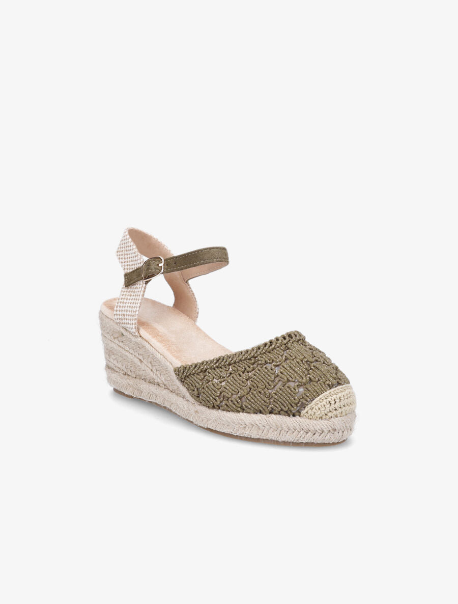 Sandales compensées bi-matière style espadrilles - Kaki - 2
