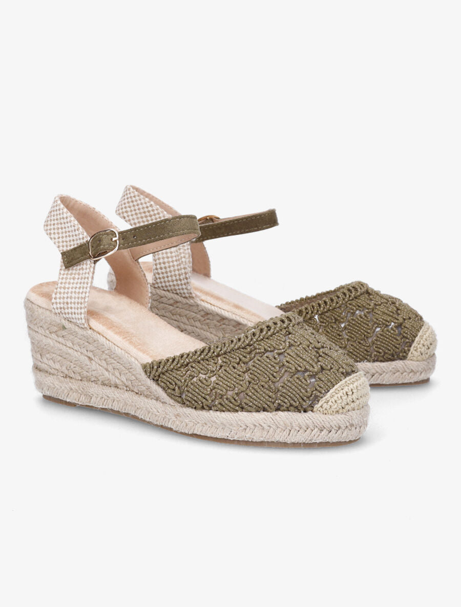 Sandales compensées bi-matière style espadrilles - Kaki - 4