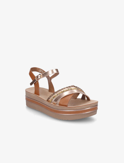 Sandales plateforme à strass - Camel - 2
