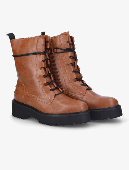 Bottines à plateforme et lacets stylisés - Camel - 5