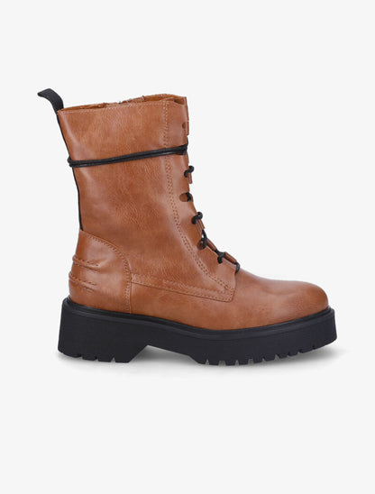 Bottines à plateforme et lacets stylisés - Camel - 2