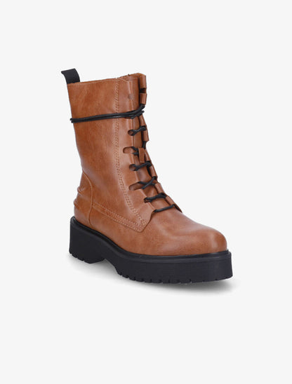 Bottines à plateforme et lacets stylisés - Camel - 3