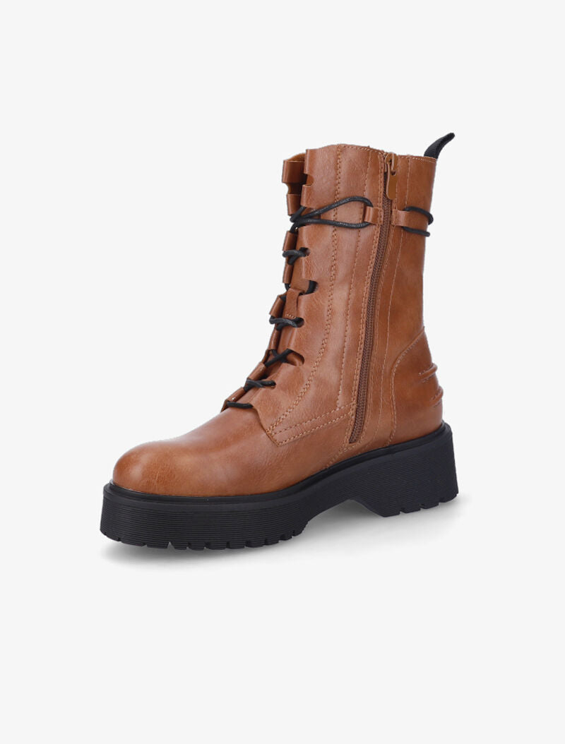 Bottines à plateforme et lacets stylisés - Camel - 4