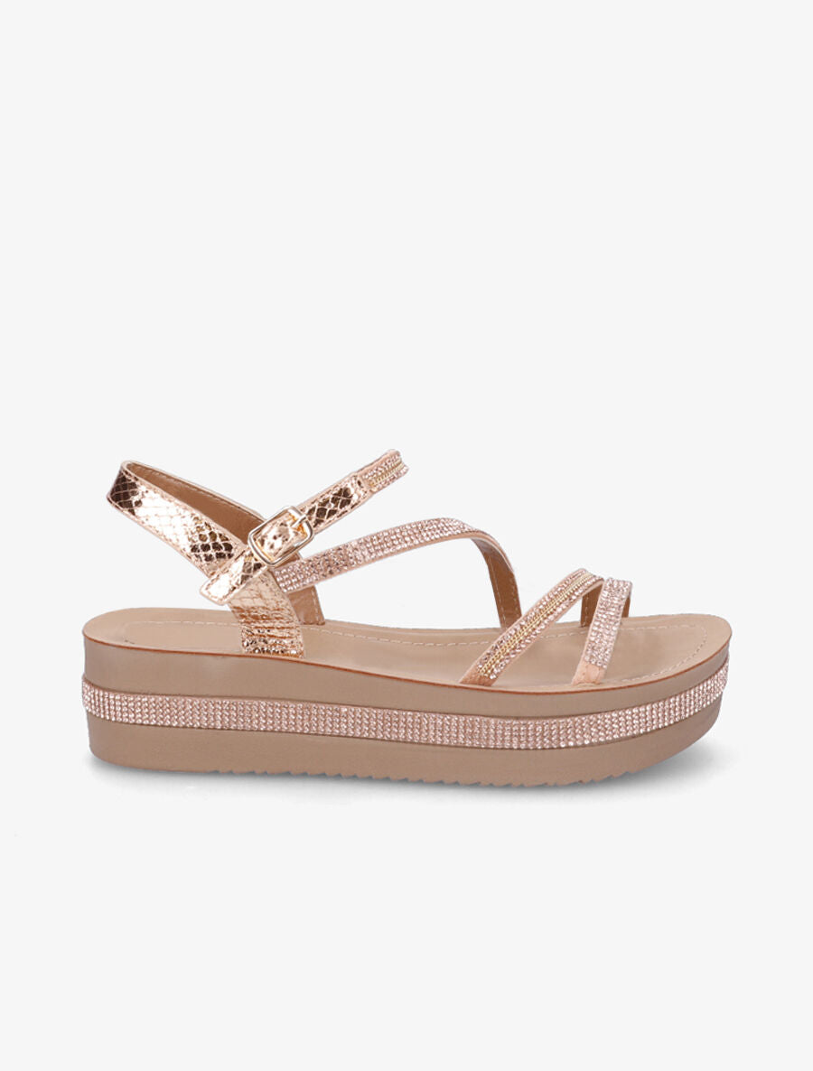 Sandales en simili et bandes ornées de strass - Rose gold - 1
