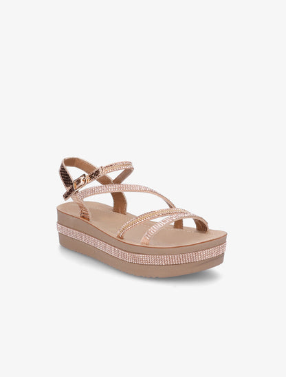 Sandales en simili et bandes ornées de strass - Rose gold - 2