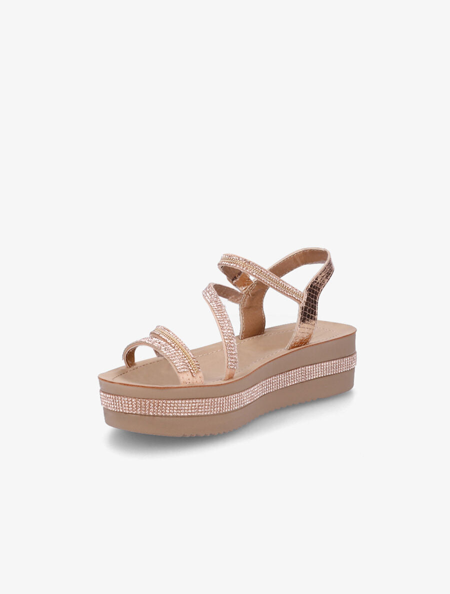 Sandales en simili et bandes ornées de strass - Rose gold - 3
