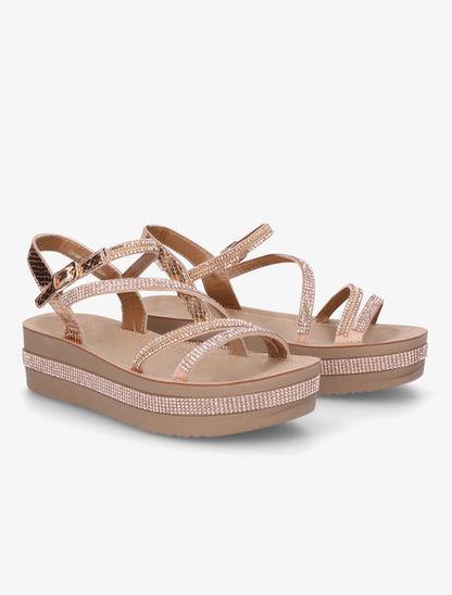 Sandales en simili et bandes ornées de strass - Rose gold - 4