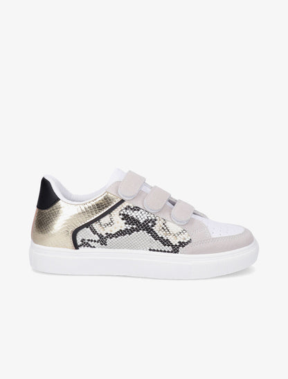 Sneakers bi matière à imprimé python - Taupe - 1