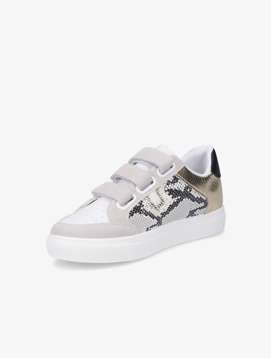 Sneakers bi matière à imprimé python - Taupe - 3