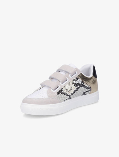 Sneakers bi matière à imprimé python - Taupe - 3