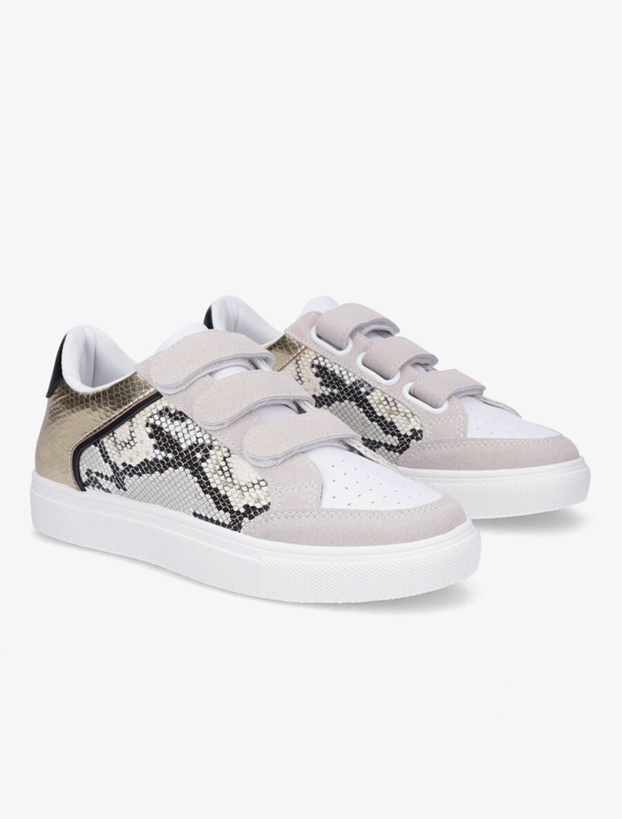 Sneakers bi matière à imprimé python - Taupe - 4