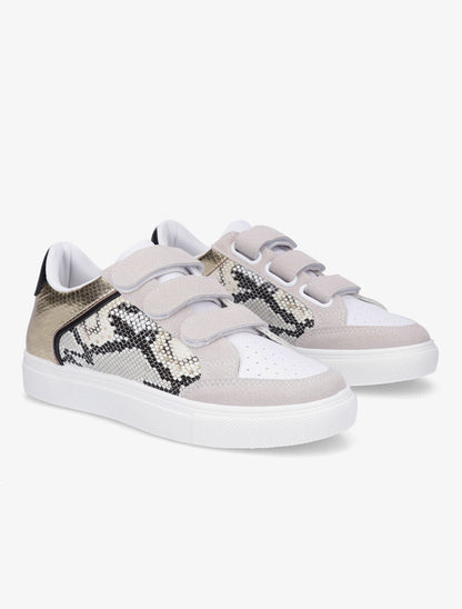 Sneakers bi matière à imprimé python - Taupe - 4