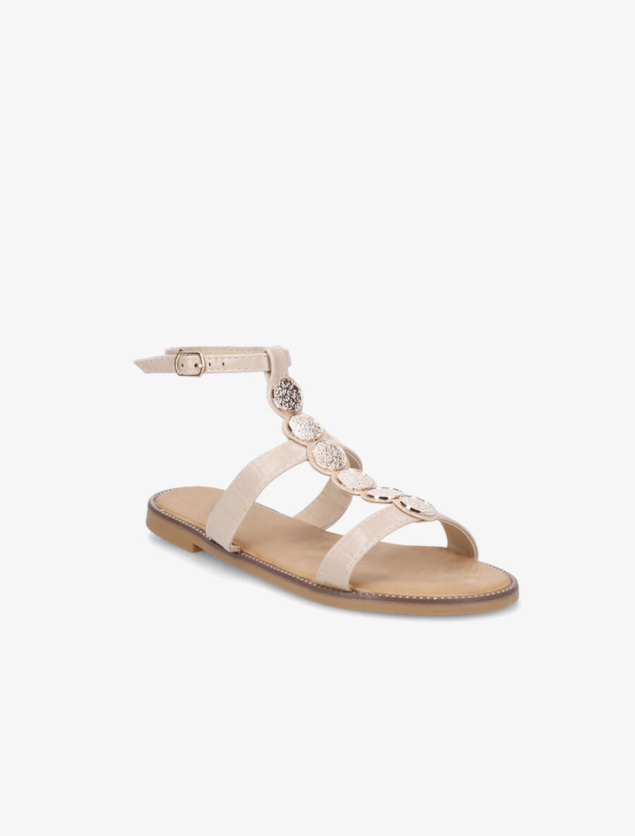 Nu-pieds effet croco et bijoux - Beige - 2