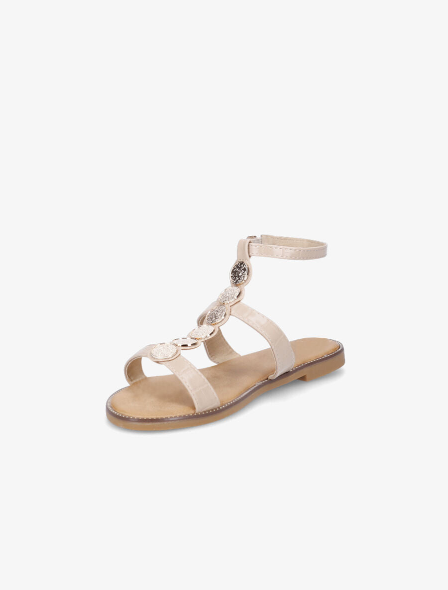 Nu-pieds effet croco et bijoux - Beige - 3