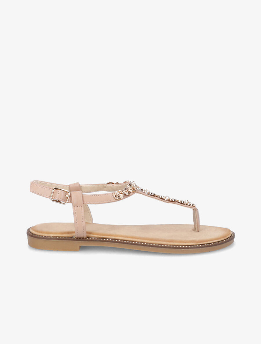 Nu-pieds en simili et bijoux en tourbillons - Nude - 1